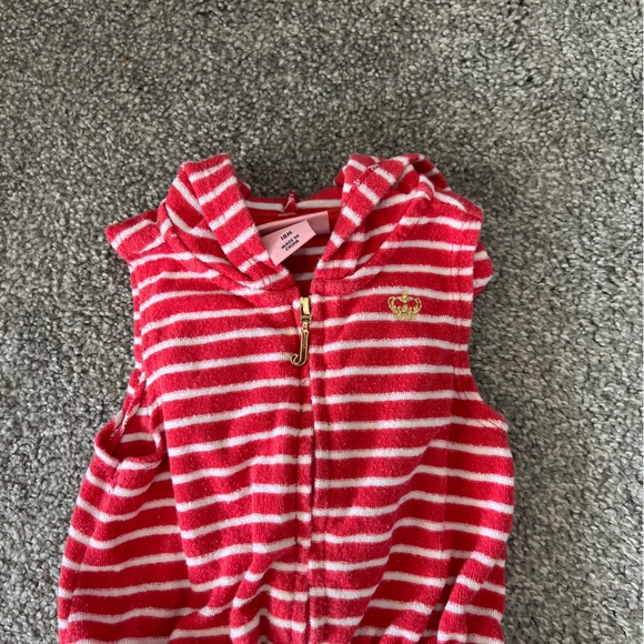 juice couture romper baby girls 18M pink white stripes hooded terry beach casual - Picture 2 of 7